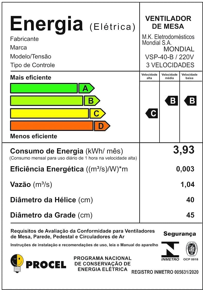 Ventilador de Mesa Mondial Super Power 40cm 110V Preto/Prata