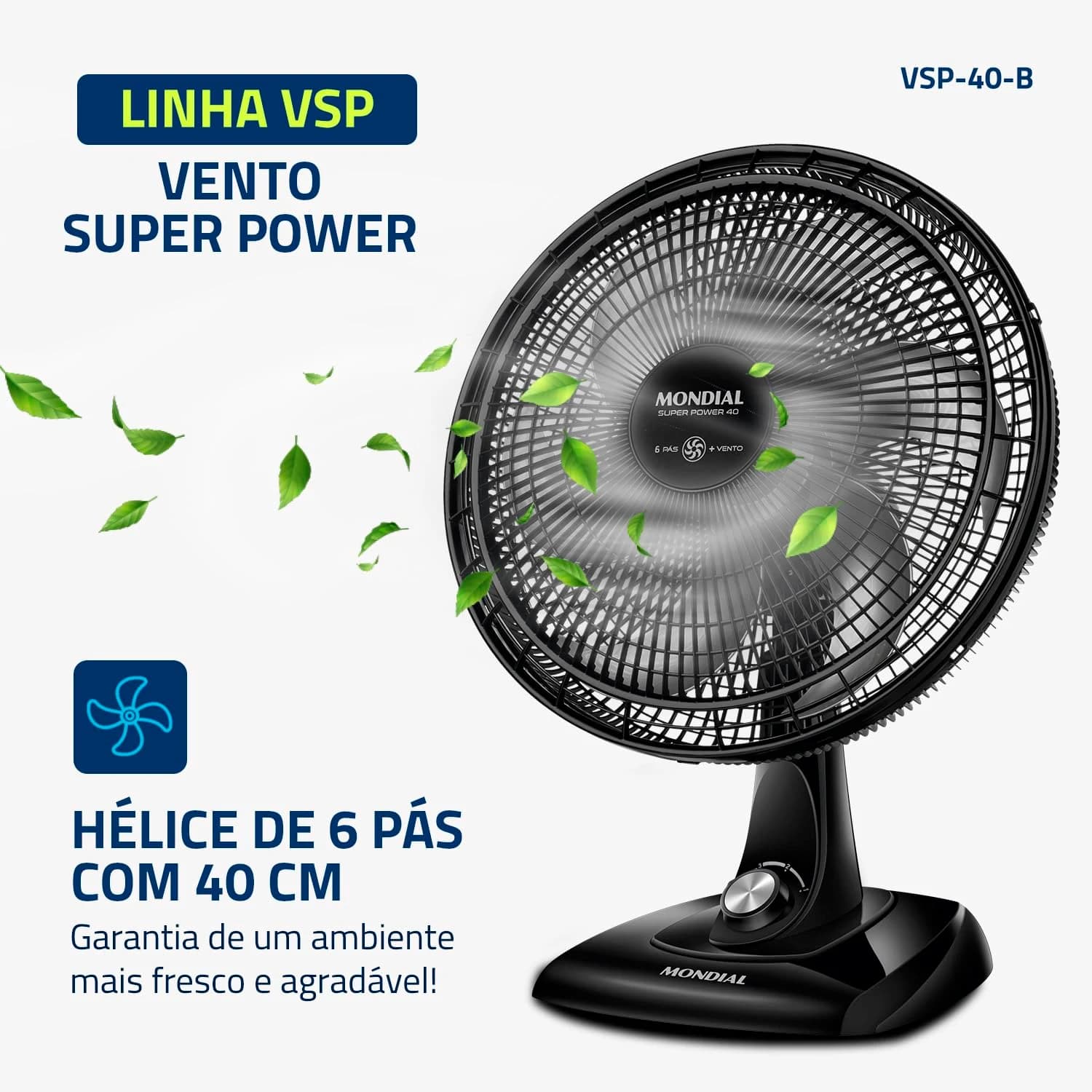 Ventilador de Mesa Mondial Super Power 40cm 220V Preto/Prata
